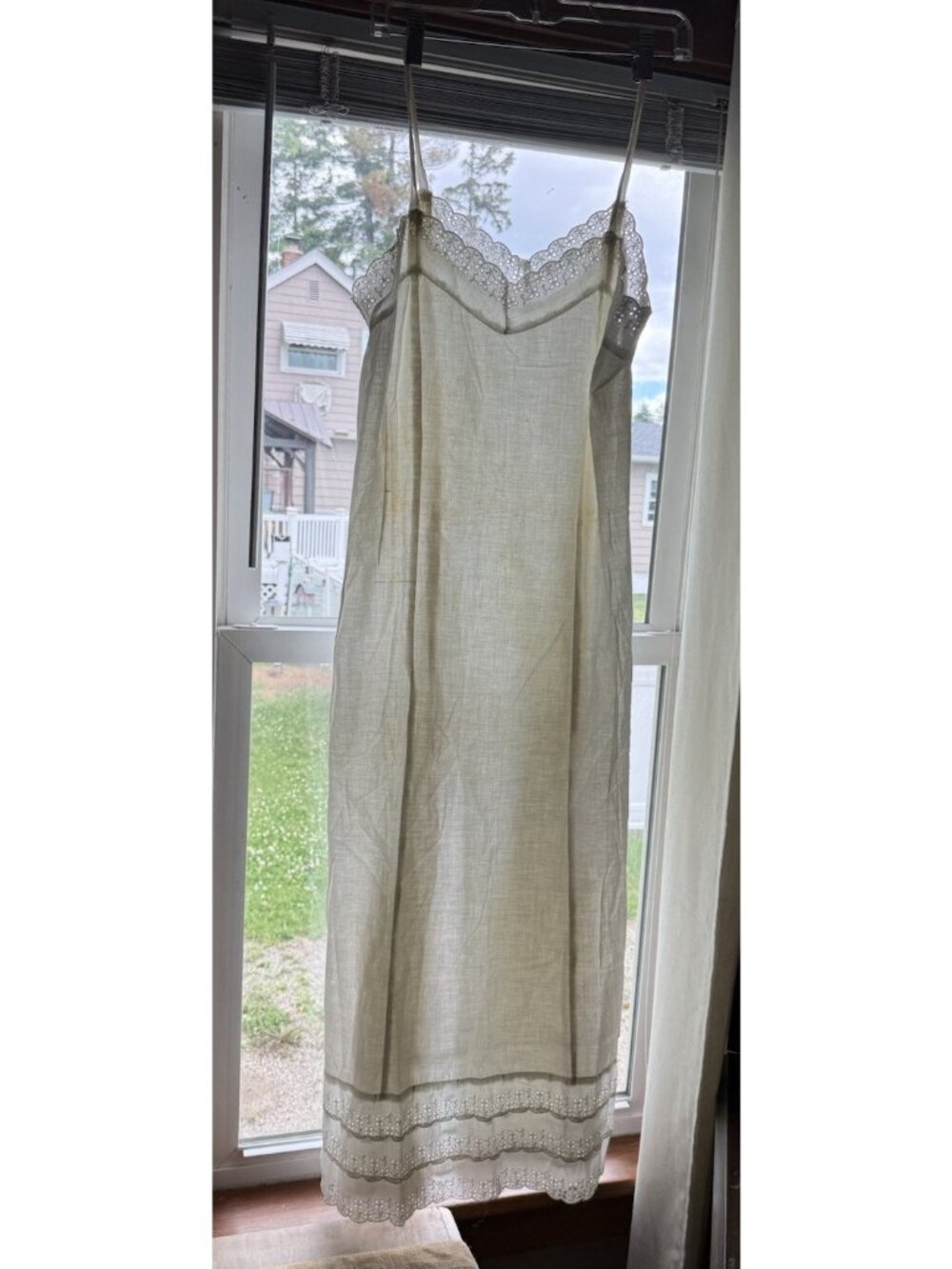 Vintage Antique Victorian White Cotton Tiered Eyelet Slip Dress Gown White